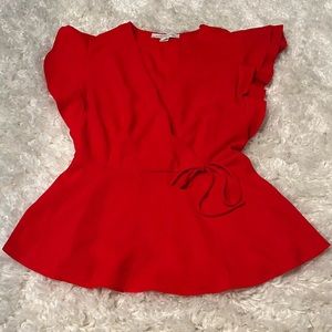 Red short sleeve blouse with front tie